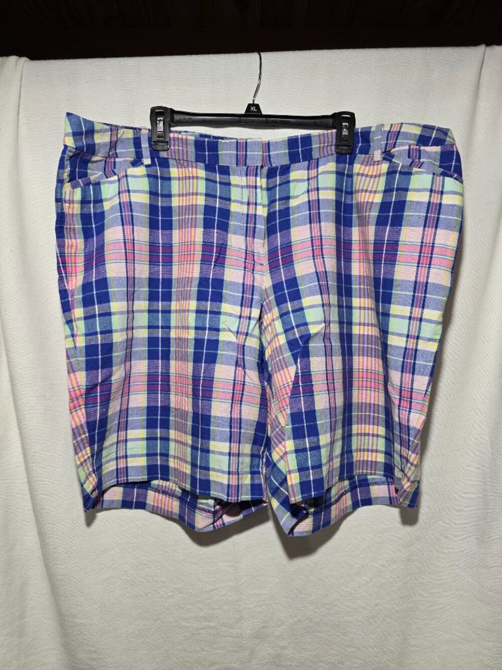 Talbots Woman Plaid Linen Cotton Bermuda Shorts Multicolored Size 22W EUC